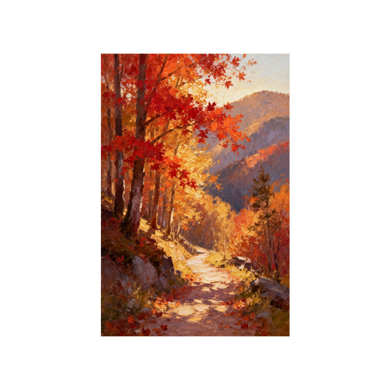 手绘油画秋日红枫山林玄关装饰画