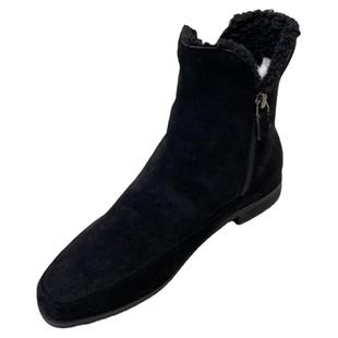 现韩国东大门代购2024冬保暖休闲羔羊毛毛绒面侧拉链低跟短靴棉靴