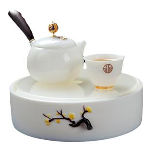 景德镇功夫茶具套装家用客厅简约羊脂玉白瓷茶盘茶杯陶瓷盖碗茶壶