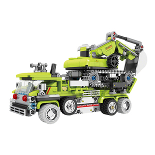 开智积木儿童益智拼装挖掘机模型城市工程车男孩汽车玩具拼图礼物