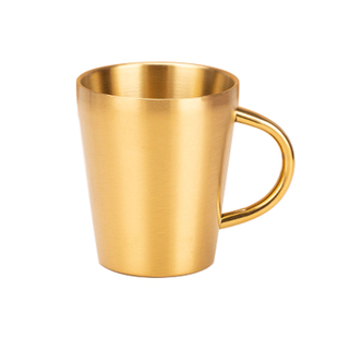 韩式304不锈钢杯子带手柄双层防烫餐厅茶杯商用金色啤酒杯马克杯