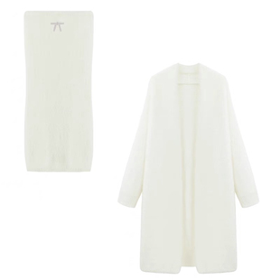 白色针织套装女冬2025年春秋新款韩版气质名媛纯欲风抹胸裙两件套