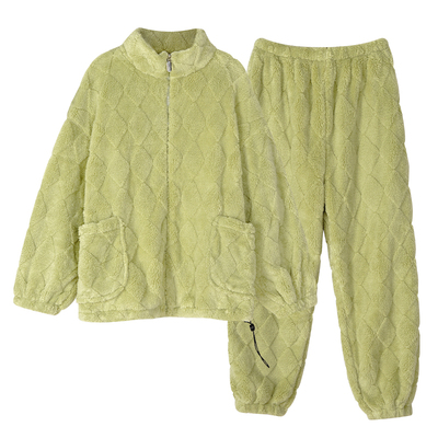 情侣珊瑚绒保暖立领拉链款睡衣