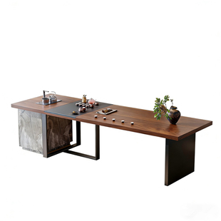 南美胡桃木实木茶桌新中式禅意高端泡茶台办公室酒店原木功夫茶桌