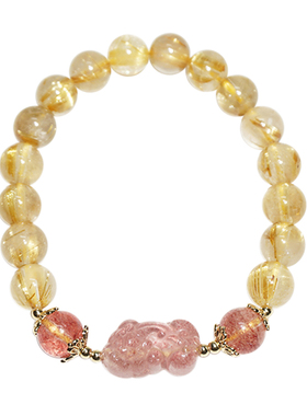 金发草莓晶貔貅旺财运人缘手链