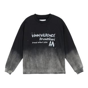 【李雪琴同款】VANN VALRENCE渐变做旧水洗字母印花宽松长袖卫衣