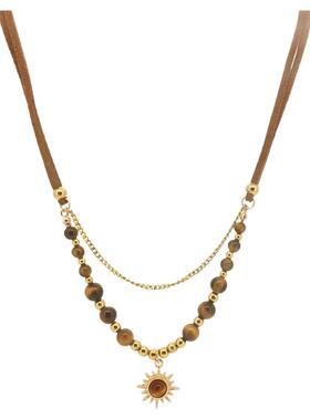 甜酸秋冬美拉德虎眼石项链小众设计感百搭复古毛衣锁骨链2024新款