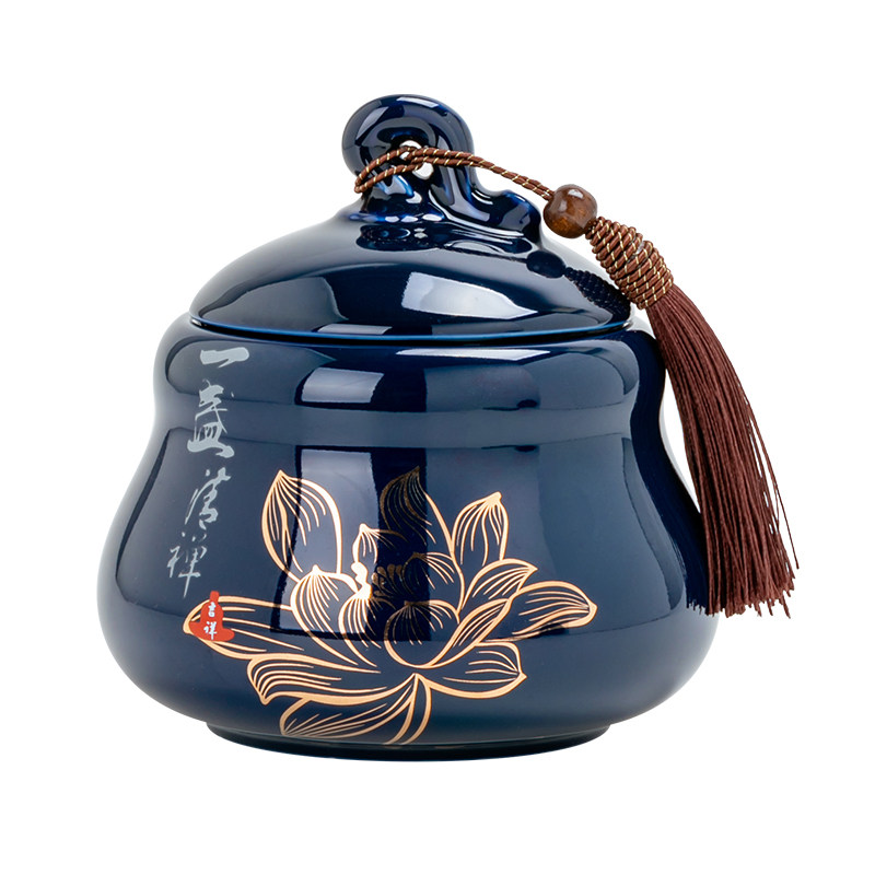 霁蓝茶叶罐子陶瓷储存罐密封罐茶罐家用防潮中式国风创意红绿白茶