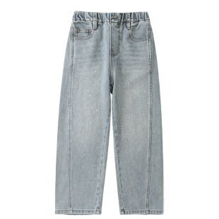 女童烫钻满天星牛仔裤春秋薄款亮闪闪儿童阔腿裤抖音爆款大童裤子