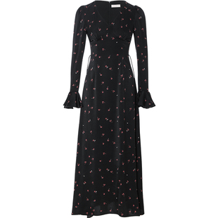 从那以后法式风复古v领连衣裙长袖碎花长裙高级感长款裙子女秋季