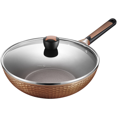 三四钢®炒锅麦饭石色不粘锅厨房炒菜锅平底锅燃气灶电磁炉通用