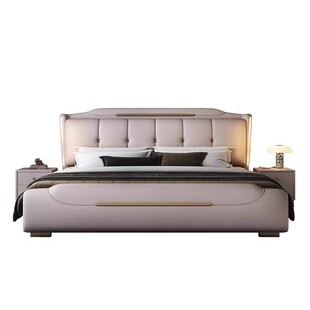 意式轻奢真皮床现代简约高端大气主卧大床1米8双人床软包储物婚床