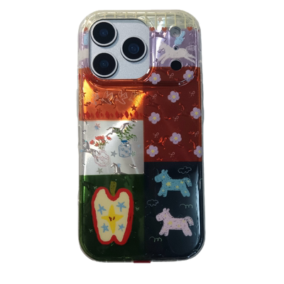 ins风拼接花朵小马手机壳带挂绳