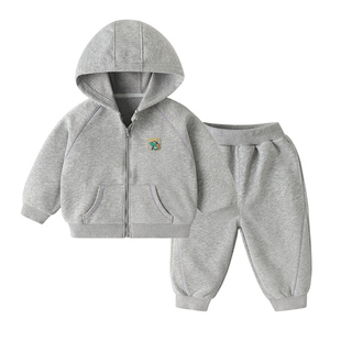 右欧儿童运动套装春秋新款中性女童男童同款卫衣外套运动裤两件套