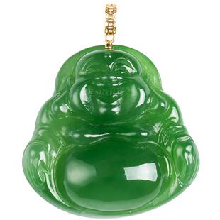 绿翠玉楼和田玉吊坠菠菜绿碧玉佛公玉坠笑佛弥勒佛挂件18K金513