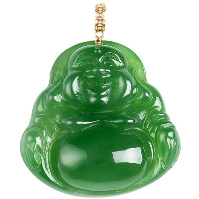 和田玉菠菜绿碧玉佛公18K金