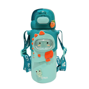 儿童保温杯带吸管316食品级小学生男斜挎水杯幼儿园女孩可爱水壶