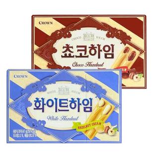 韩国进口零食克丽安crown巧克力牛奶榛子咖啡奶油夹心威化饼干条