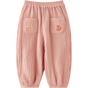 微狮牧尼儿童裤子夏季薄款宝宝防蚊裤束脚裤女童长裤纯棉外出下装