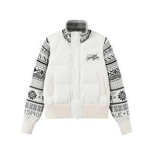 DONSMOKE撞色90白鸭绒羽绒服DSM费尔岛袖子拼接时尚立领保暖外套