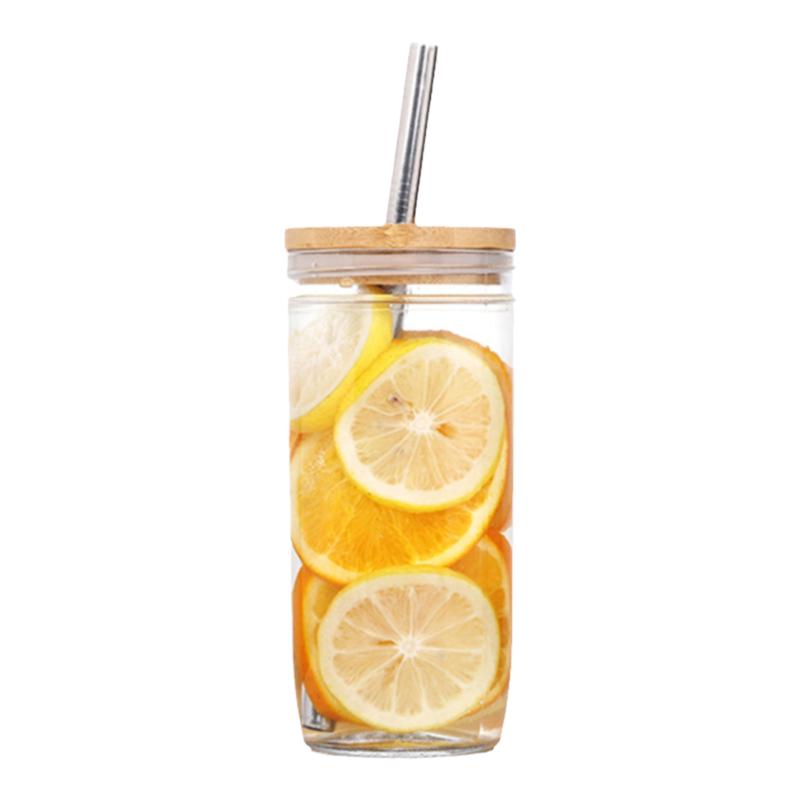 Kelly竹木盖梅森杯珍珠奶茶杯耐热家用玻璃吸管杯美式冷萃咖啡杯