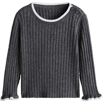 HM童装女婴毛衣秋季休闲简约罗纹柔软圆领打底套头针织衫1230835