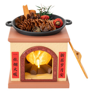 阿楹 高级干花松果肉桂财摆件扩香器木锅工位过年精油挥发香薰灯