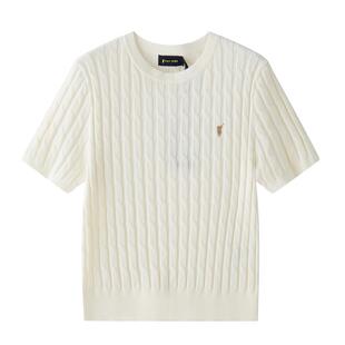 POLOWALK短袖针织衫女士春季针织短袖圆领经典绞花气质上衣T恤