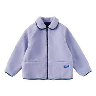 cicochild25年冬季新款亲子中大女童仿羊羔毛外套紫色抗静电外套