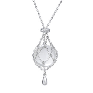 POEM925纯银网兜白水晶项链女小众设计高级感抽拉调节长款毛衣链