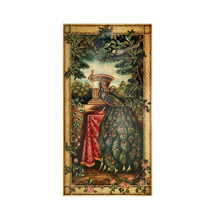 卡斯特兰轻奢高级感做旧手绘孔雀客厅装饰画入户玄关挂画3412