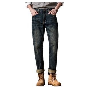 【定制裤长】xofo新款美式复古宽松直筒牛仔裤男冬款休闲宽松百搭