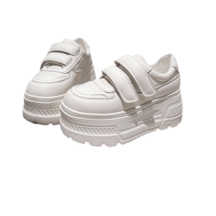 真皮版~欧货擦色做旧魔术贴松糕超高跟小个子7cm小白鞋小脏鞋女鞋