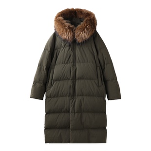 PENNYPENG鹅绒被 可拆卸连帽貉子毛领长款大被子95绒白鹅绒服外套