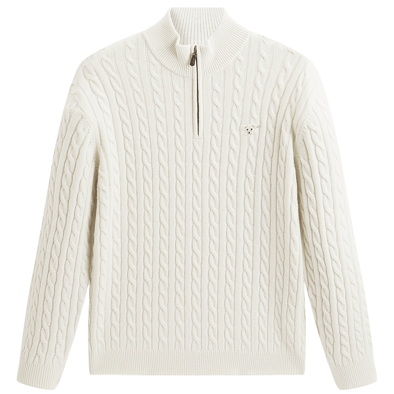 太平鸟男装 休闲毛衣2025秋季新款羊毛混纺纯色绞花肌理男士毛衫