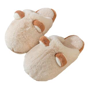 买一送一棉拖鞋女冬季居家室内柔软厚底防滑情侣外穿毛绒棉鞋男冬