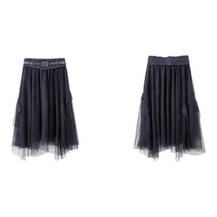 PIT复古百搭中长款不规则黑色半身纱裙高腰显瘦通勤日常设计感