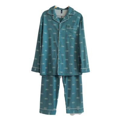香蜜闺秀24324018特价男士睡衣套卡通撞色开扣家居服套装薄款春秋