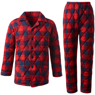 男冬款纯棉夹棉加厚家居服套装