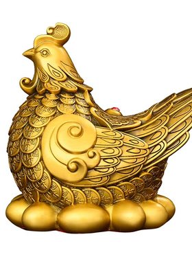 纯黄铜母鸡摆件金鸡下蛋孵蛋母鸡元宝公鸡家居客厅玄关酒柜礼品