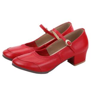 贝缇丽牛皮舞蹈鞋女广场舞鞋红色民族跳舞鞋牛筋底交谊广场舞女鞋