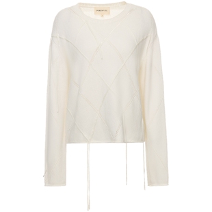 宝姿PORTSPURE女装舒适淡人波嬉菱格肌理飘带针织衫