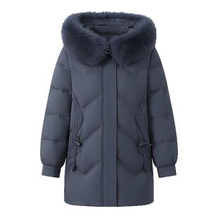 冬季新款中老年妈妈装羽绒服女中长款狐狸毛领白鸭绒加厚保暖外套
