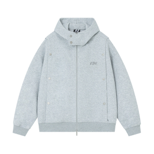 FORNINES假两件重磅开衫卫衣男款潮牌春秋连帽美式加绒高领外套女