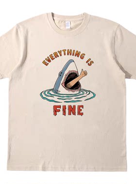 everything is fine美式T恤复古vintage男女宽松bf纯棉短袖tshirt