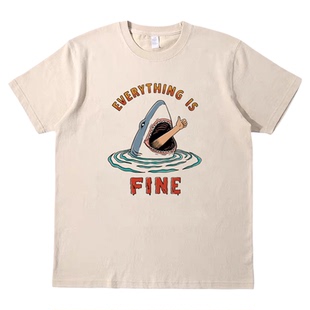 everything is fine美式T恤复古vintage男女宽松bf纯棉短袖tshirt