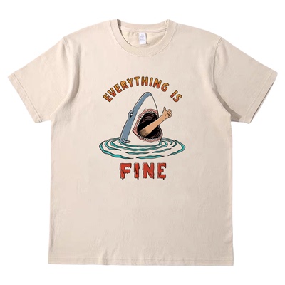 everything is fine美式T恤复古vintage男女宽松bf纯棉短袖tshirt