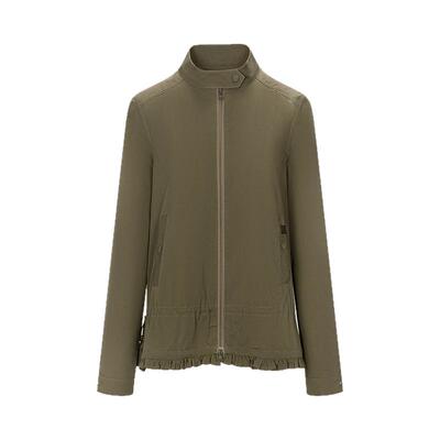 BALIANG「捌樑」惠灵顿立领斜纹抽褶串珠花边正肩宽松夹克外套