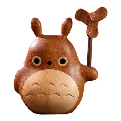 木质雕刻龙猫沙比利榉木黑檀木摆件风车可以转情侣礼物客厅手把件