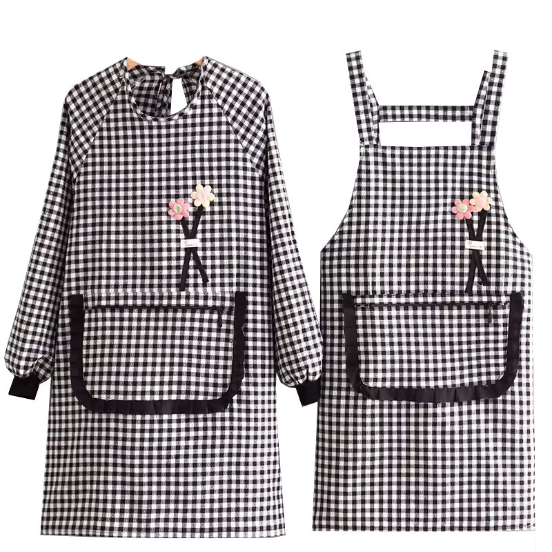 时尚家用厨房做饭围裙长袖洋气防污耐磨套装上班工作服女可爱新款